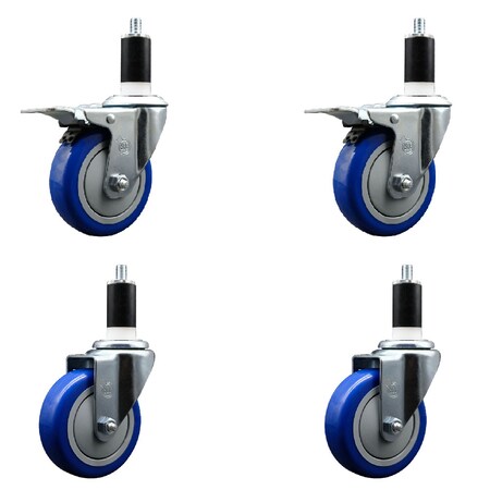 Service Caster 4'' SS Blue Poly Swivel 1-3/8'' Expanding Stem Caster Set 2 Total Lock Brakes, 4PK SCC-SSEXTTL20S414-PPUB-BLU-2-S-2-138
